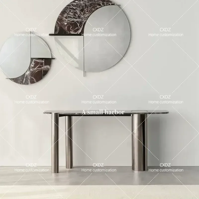 Modern Stainless Steel Marble Bar Table Wall Mounted Console Table for Entryway Living Room Storage Shelf High End Home Decor