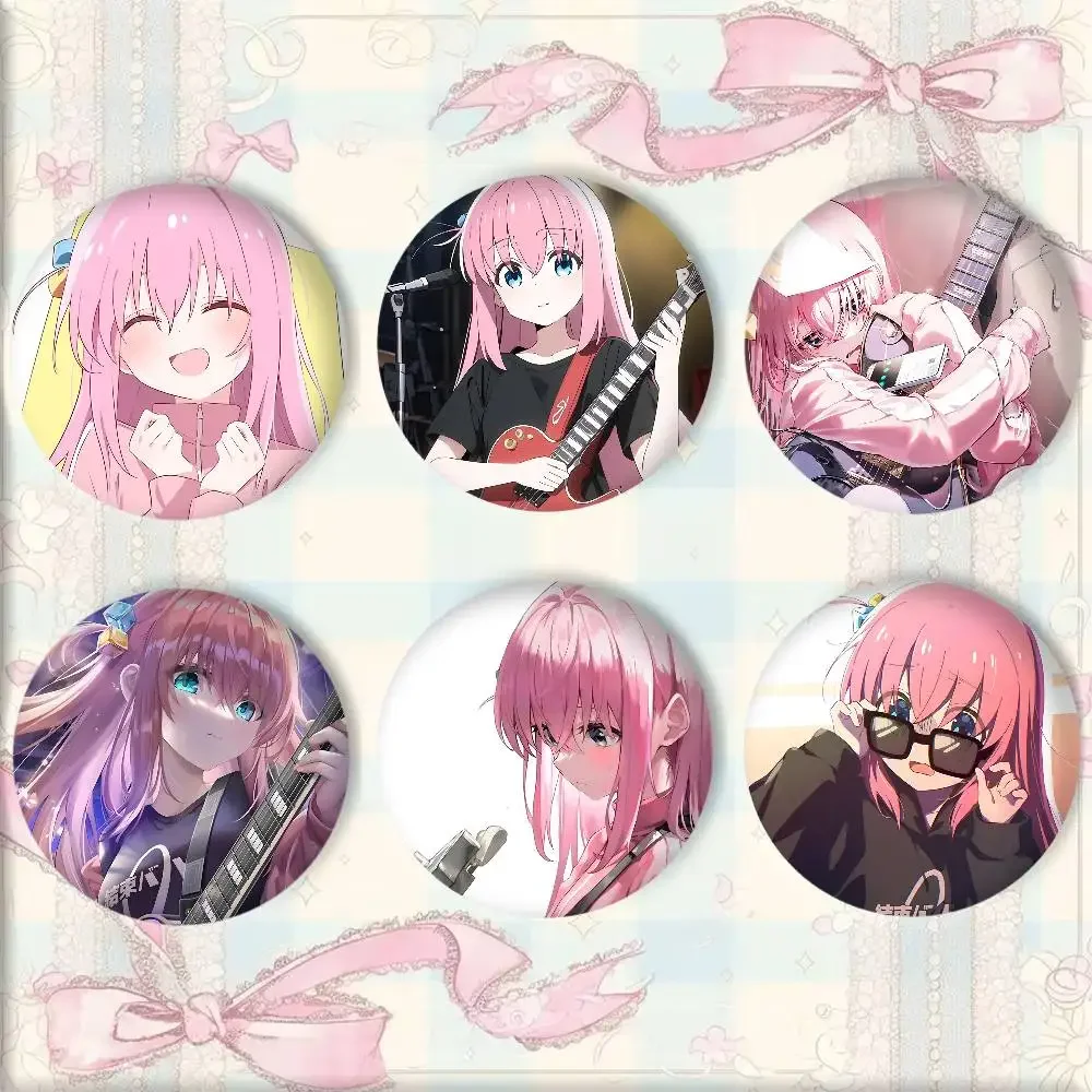 Pink Anime Girl Goto Hitori B-Bocchi The R-Rock Badges Round Cosplay Pin Bag Decor Fans Collect Friends Gifts Brooch Souvenir