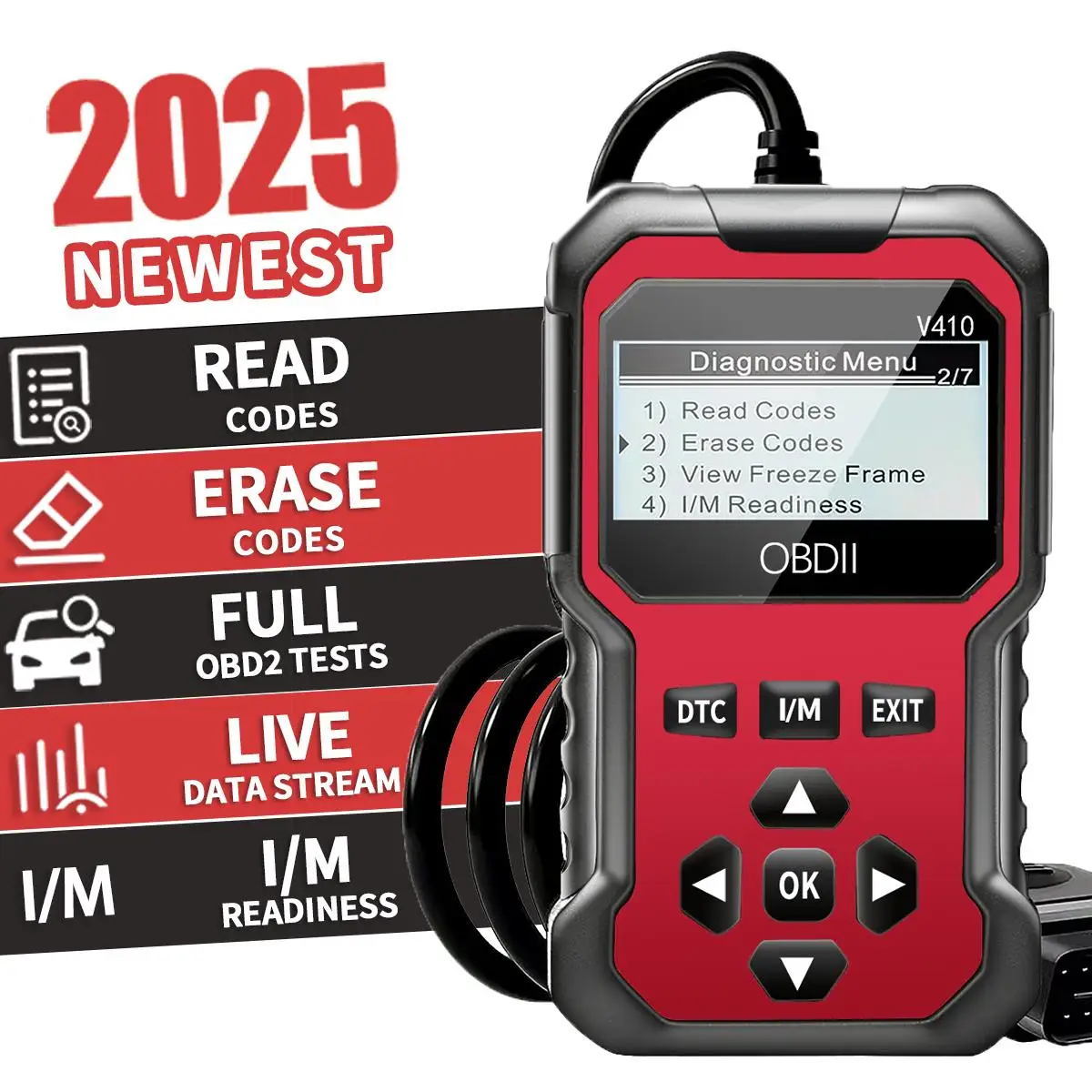 Universal OBD II Scanner, Car Engine Fault Code Reader, CAN Diagnostic Gadget for 1996-Onward OBD2 Protocol Vehicles, Read and C
