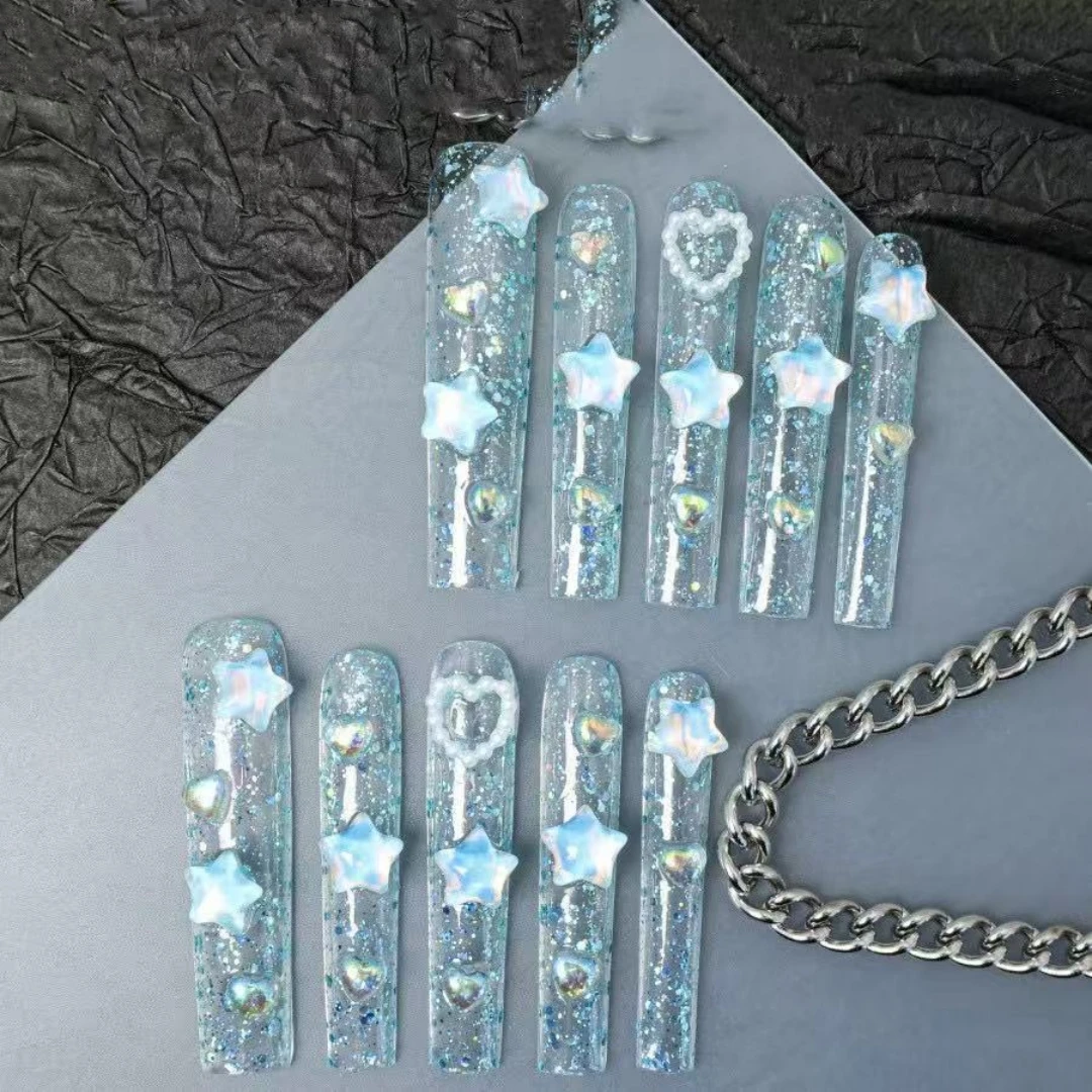 10 قطع من الأظافر المزيفة الطازجة والطويلة المصنوعة يدويًا، لتزيين الأظافر الطازجة والطويلة للفتيات #1