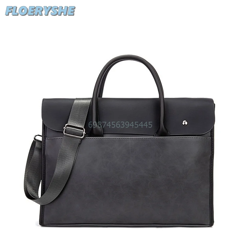 Retro Business Men's Briefcase Stitching Handbag Business 2024 Fashion Grey Gentleman Bags New Arrival Daily Commuting Versatile