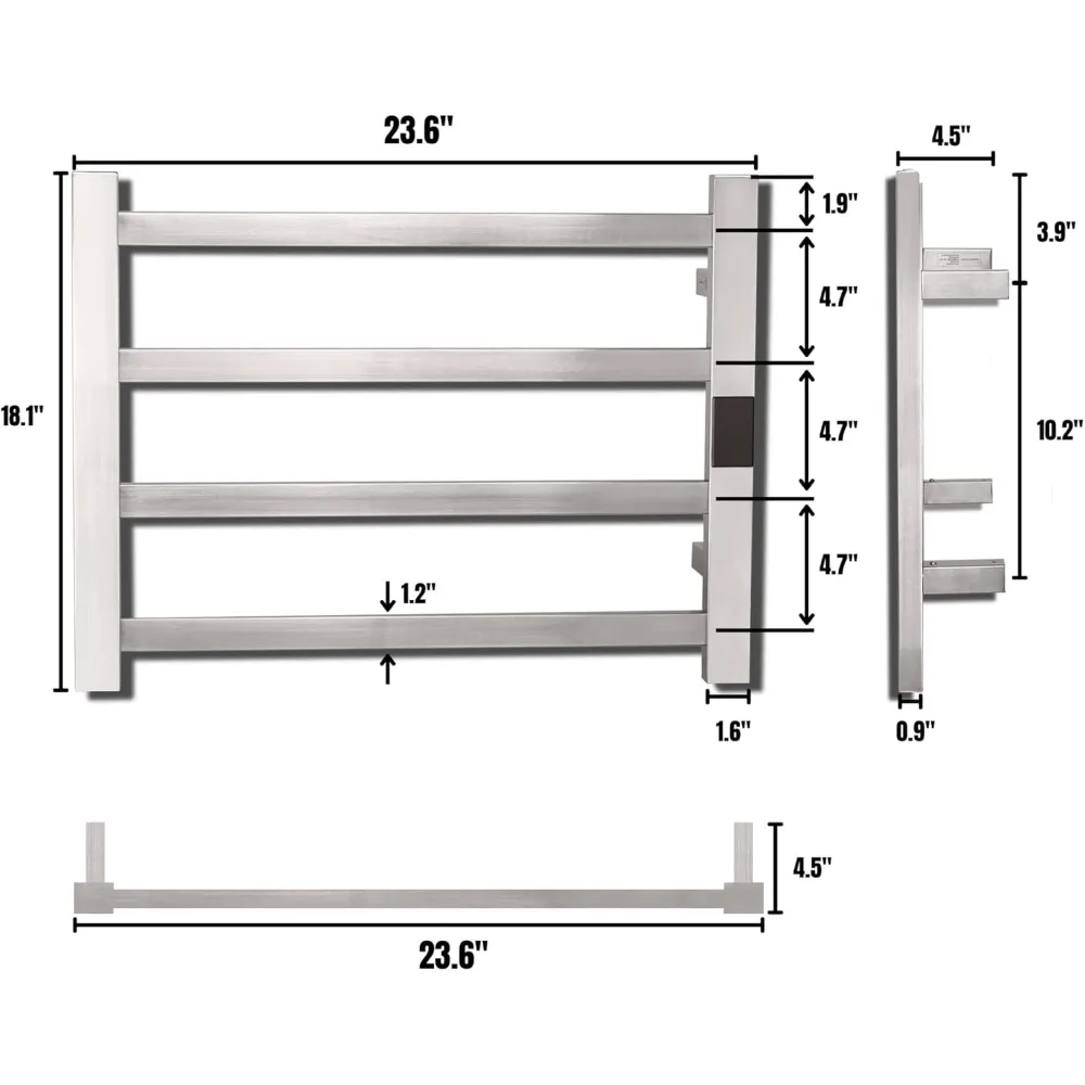 Electric Towel Warmer Super Thin  with Timer & Temperature Multi-Level Adjustments Hardwired & Plug-in 4 Bar  Brushed Fi