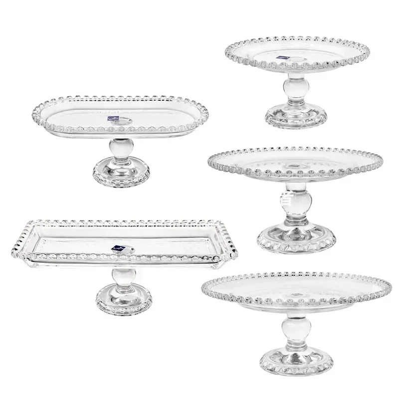 

Simple Style European-Style Transparent Glass Love Edge Home Pastry Fruit Plate High Leg Cake Display Tray Decoration