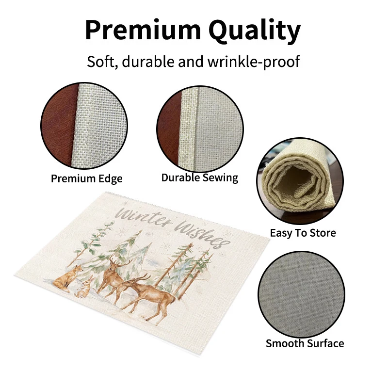 Merry Christmas Pine Tree Snowflake Print Rectangular Placemats Watercolor  Holiday Dining Table Decor Table Mats 4/6/8PCS - view 6