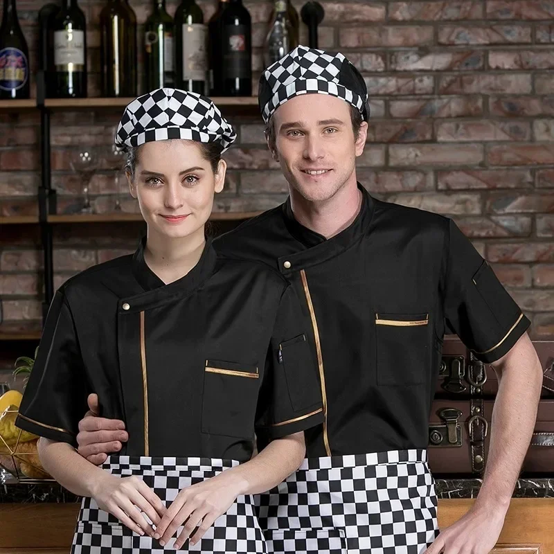Vendita all'ingrosso unisex cucina chef uniforme estate manica corta traspirante hotel abbigliamento da lavoro ristorante abiti da lavoro chef utensili