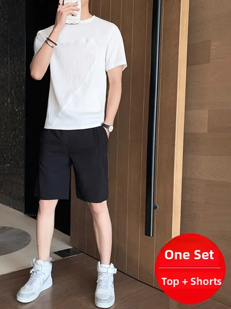 

Summer Set Men's ort Sve orts Trendy Faion Casual Sportswear Youth Polyester Blend Comfortable Breathable