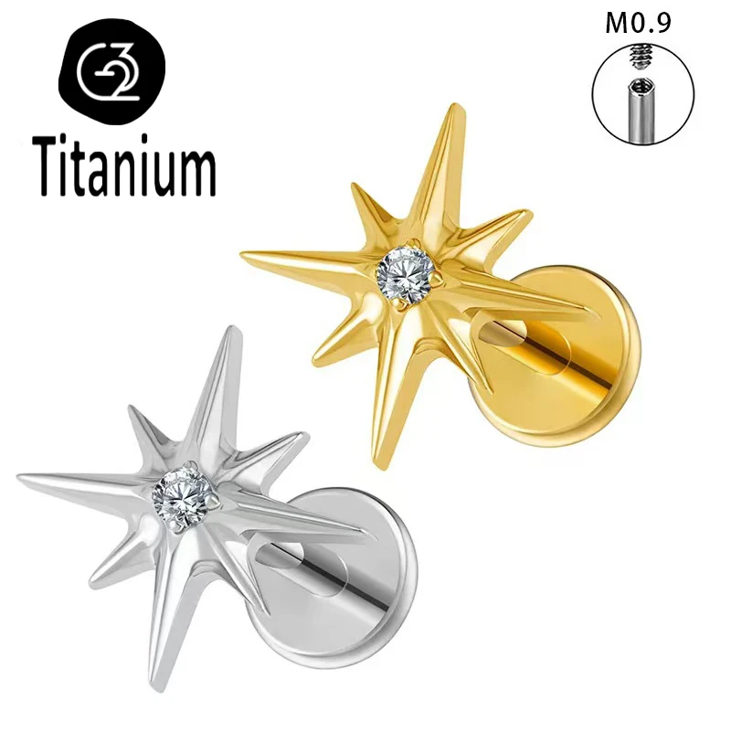 

ASTM F136 Titanium Star CZ Cartilage Earrings 16G Dainty Star Flat Back Studs Tragus Conch Helix Nose Labret Piercing Lip Ring