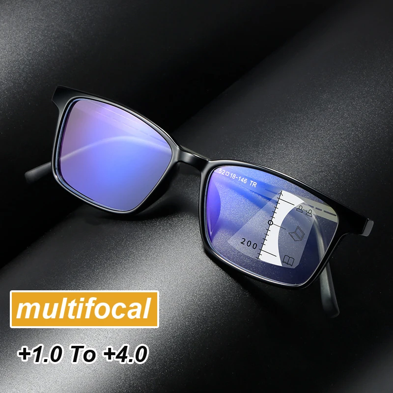 

New TR90 Multifocal Reading Glasses Anti Blue Light Titanium Business Frame Far Sight Eyeglasses Optical Spectacles Diopter