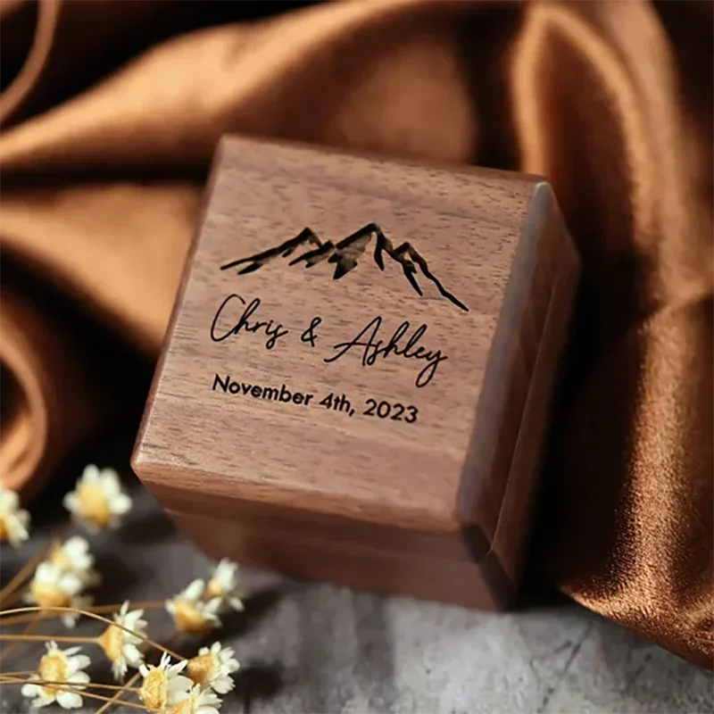 personalized name date  Wedding Ring Wooden Box Laser Engraving for wedding Ceremony Ring Bearer Ring Box wedding supplies gifts