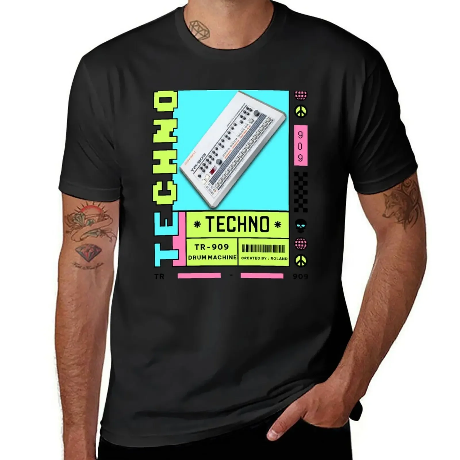 boys white mens designer clothes TECHNO TR 909 Drum Machine (black/lime/pink) T-Shirt vintage clothes tops designer t shirt men