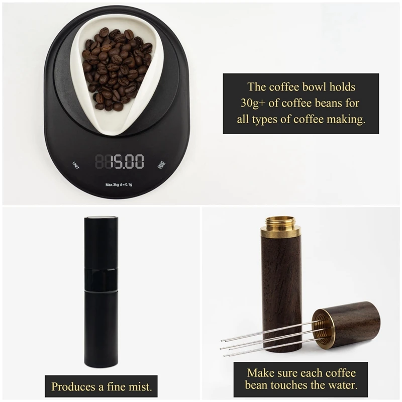 ขวดสเปรย์และถ้วยตวงกาแฟและชุดเครื่องมือ WDT 3ชิ้นชุดถาดวางน้ำยาเซรามิกอุปกรณ์เสริมสำหรับบาร์กาแฟ