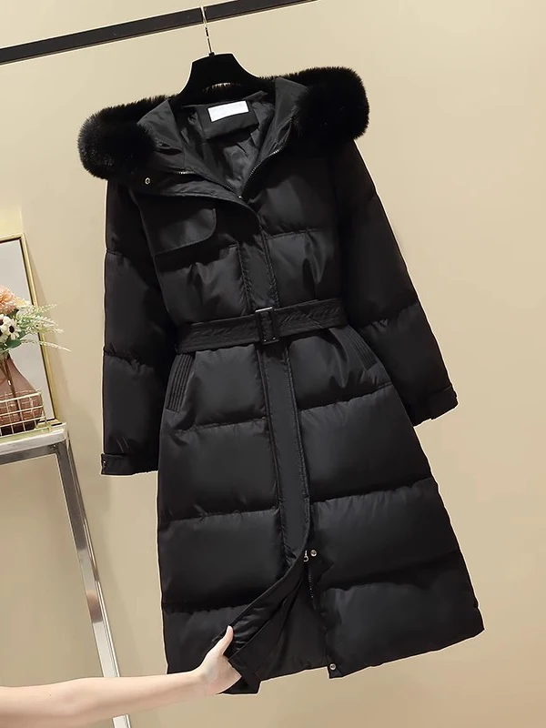 

Женское хлопковое пальто Thiened Down Jaet средней длины с застежкой на талии, простое свободное пальто для поездок на работу, длинное све, застежка-молния