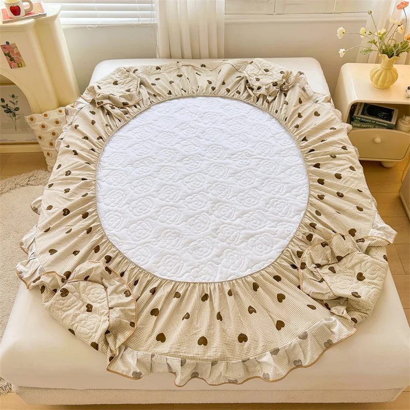 Skin-friendly Bedspread Simple Style Bed Cover Pure Cotton Mattress Protector Elastic Bed Linen cubre colchón (No Pillowcase)