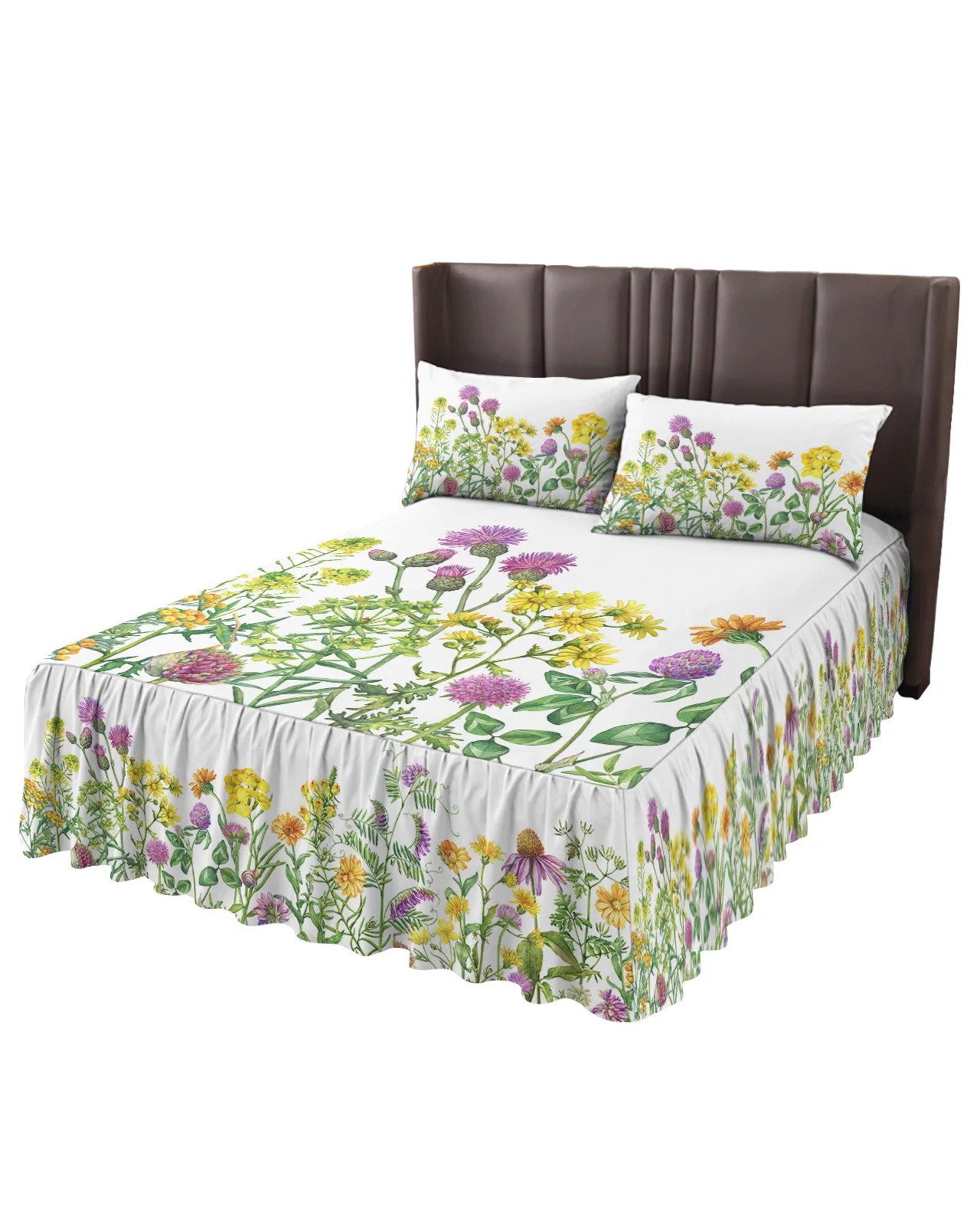 Spring Flower Daisy Butterfly Bed Skirt Elastic Fitted Bedspread With Pillowcases Mattress Cover Bedding Set Bed Sheet