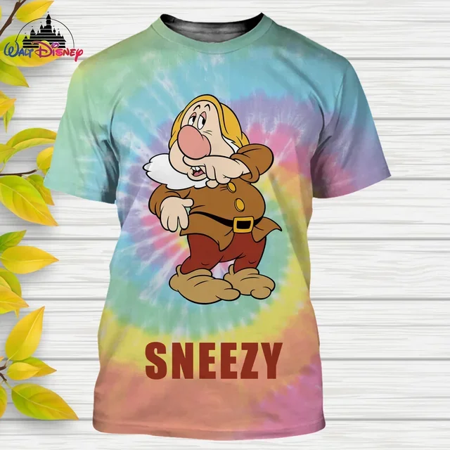 Disney Cartoon Seven Dwarfs Grumpy 3D T-shirt Men's Women Tops Dopey Cartoon Short Sleeve Casual Summer Children Streetwear Tops