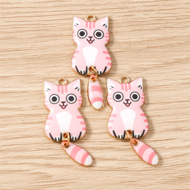 10 Stück 16x39mm Cartoon Emaille Tier Katzen Charms Anhänger zum Basteln von Halsketten, Ohrringen, Armbändern, DIY-Handwerk, Schmuckzubehör – Detail 4