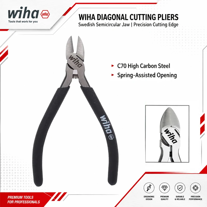 Wiha 45965 Black Forest Classic Precision Diagonal Jaw Pliers 125MM Suitable For Cutting Plastics Or Soft Materials