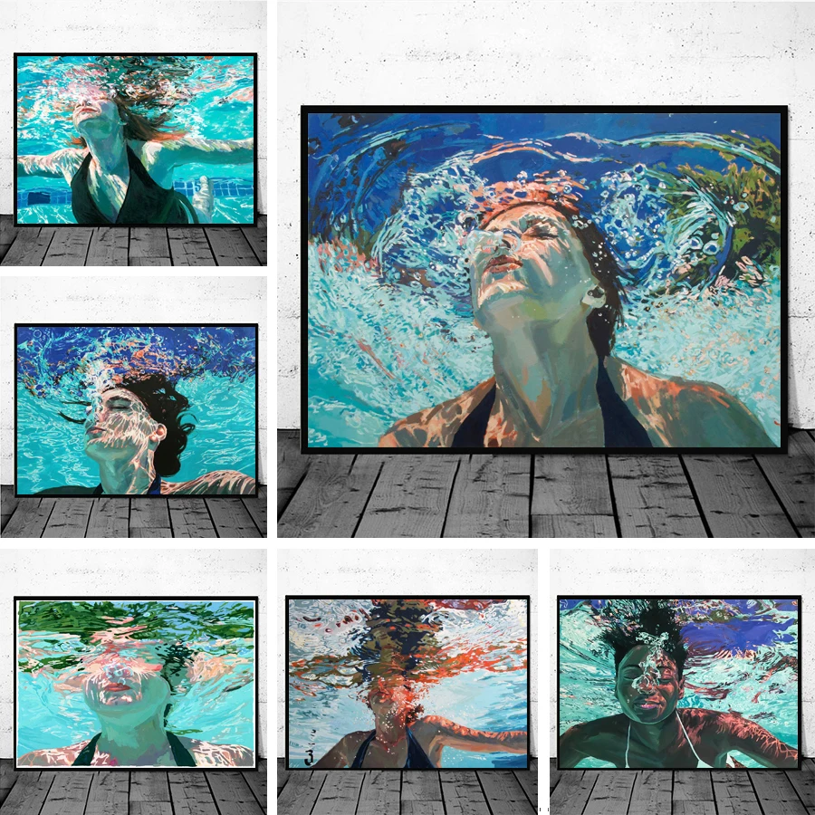 Beautiful Girl in Swimming Posters and Prints Modern Figure Art Canvas Painting Wall Art Pictures Home Bar Room Decoration