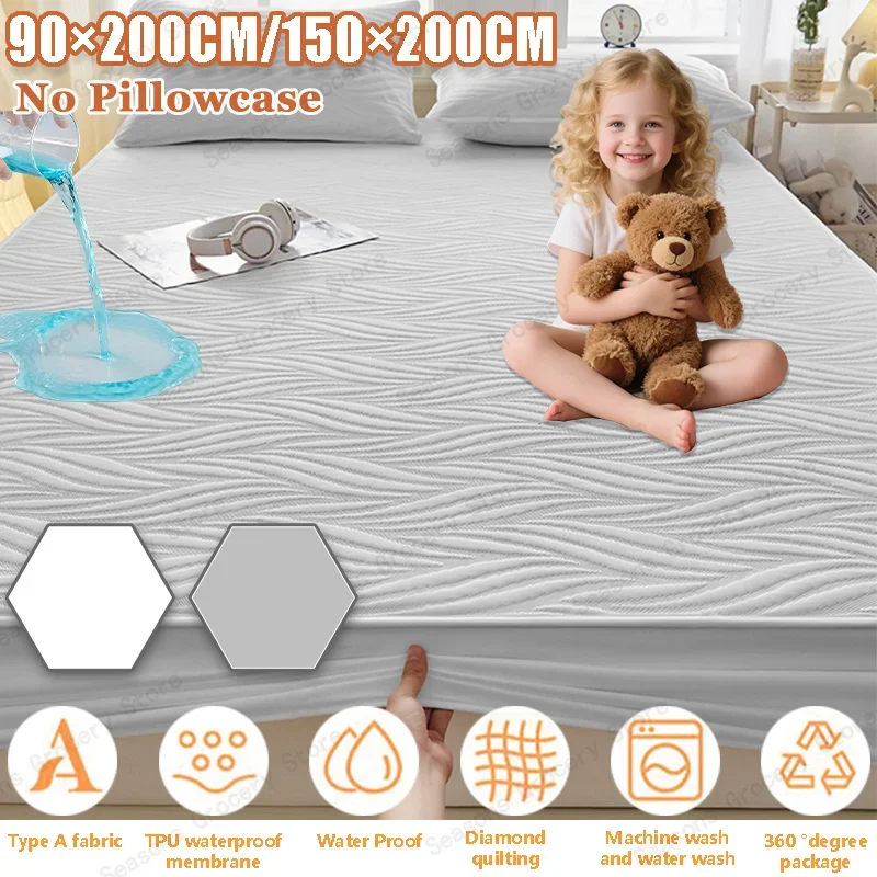 

Breathable Waterproof Thick Mattress Cover Skin-Friendly Durable Latex Fitted Bed Sheet for 90x200cm/150x200cm Mat No Pillowcase