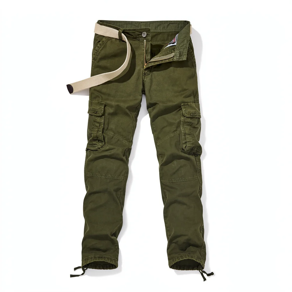 Outdoor Mens Cargo Pants Pure Cotton Multi Pocket Trousers Casual Straight Leg Workwear Breathable Durable Relaxed Fit