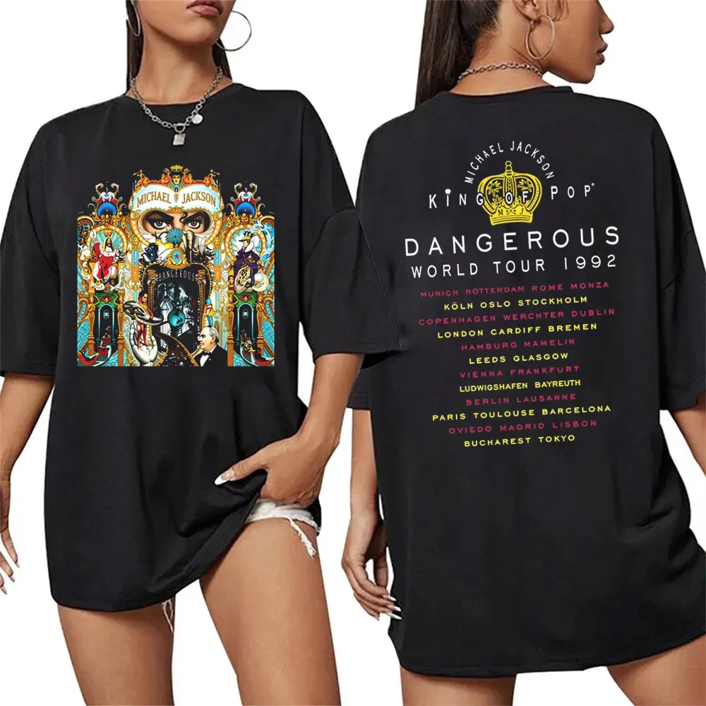 Classic Vintage Michael Jackson King of Pop Dangerous World Tour 1992 T-shirt Men's Retro Gothic Rock T Shirt Oversized T-shirts