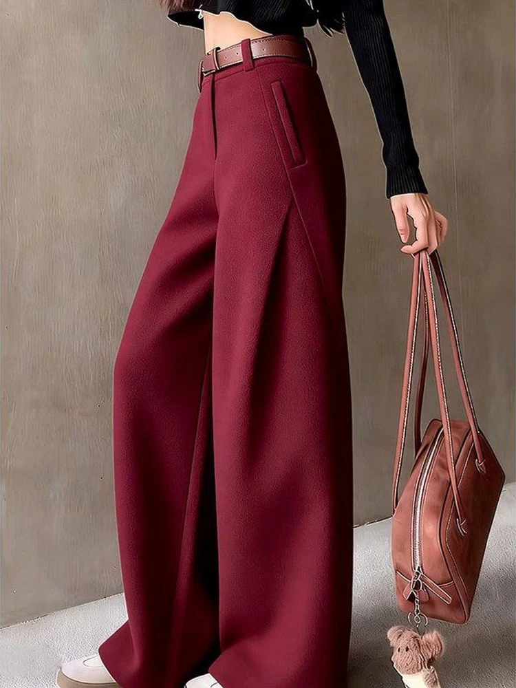 

Красные женские брюки с широкими штанинами на флисовой подкладке, с высокой талией, утягивающие, повседневные, универсальные, удобные для поездок на работу, весна 2026