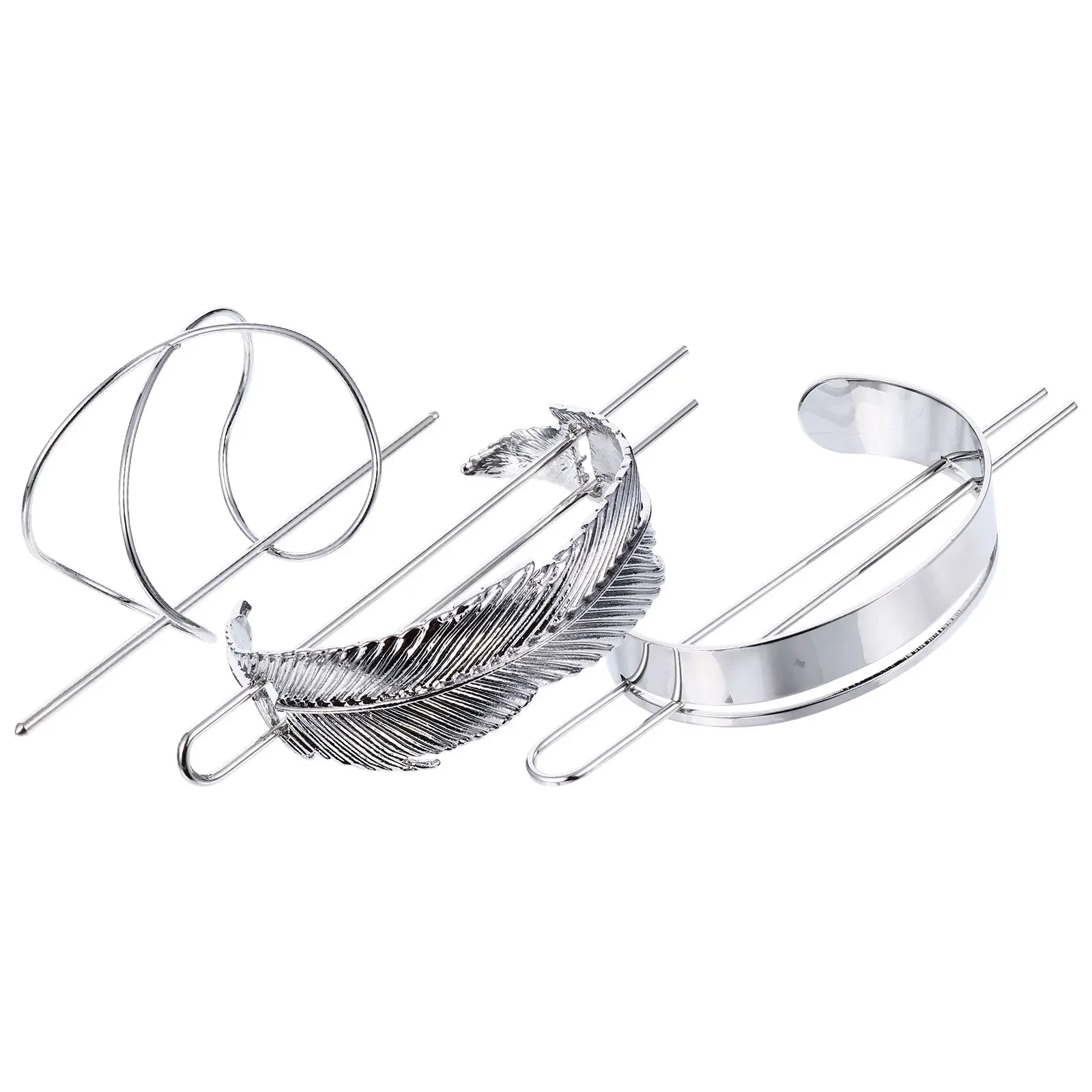 

3 Pcs Vintage Hairpin Women Cuff Bun Gold Accessories Stick Alloy Hairpins Silver