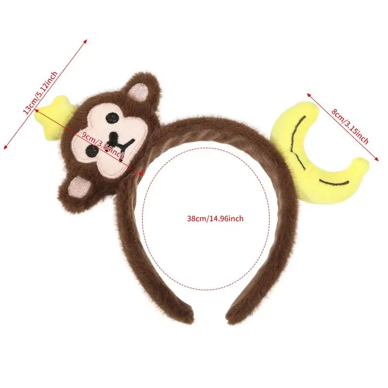 1Pcs Soft Faux Plush Monkey Hairband Funny Banana Hair Hoop Cartoon Animal Headbands Creatures Theme Party Costume view 6