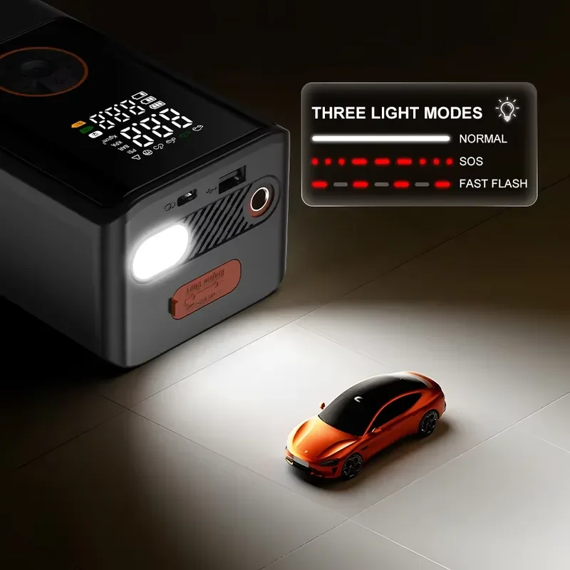 BOLRZO Emergency Starter 150PSI Portable Car Battery Tire Inflator with Air Compressor, Air Inflator with Auto-Off Function,