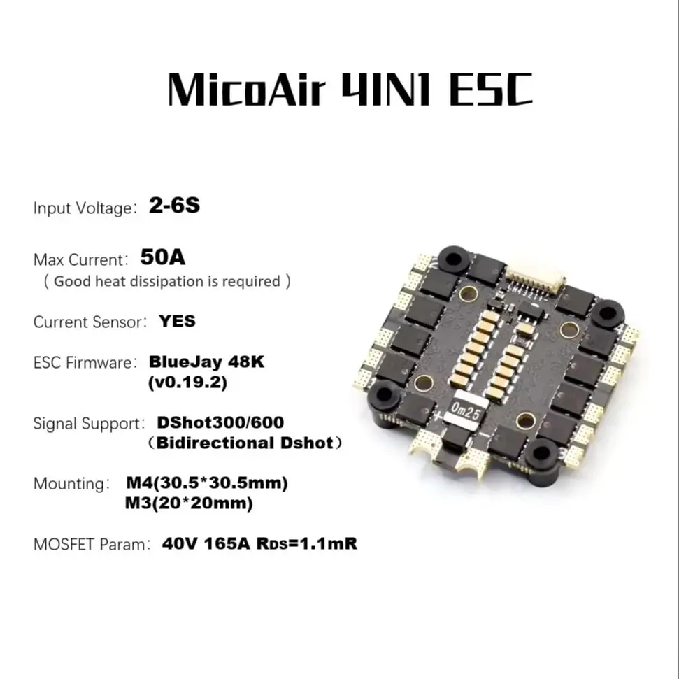 

MicroAir 4IN1 33A/50A/60A ESC BLUEJAY 48K прошивка поддерживает двунаправленную DShot