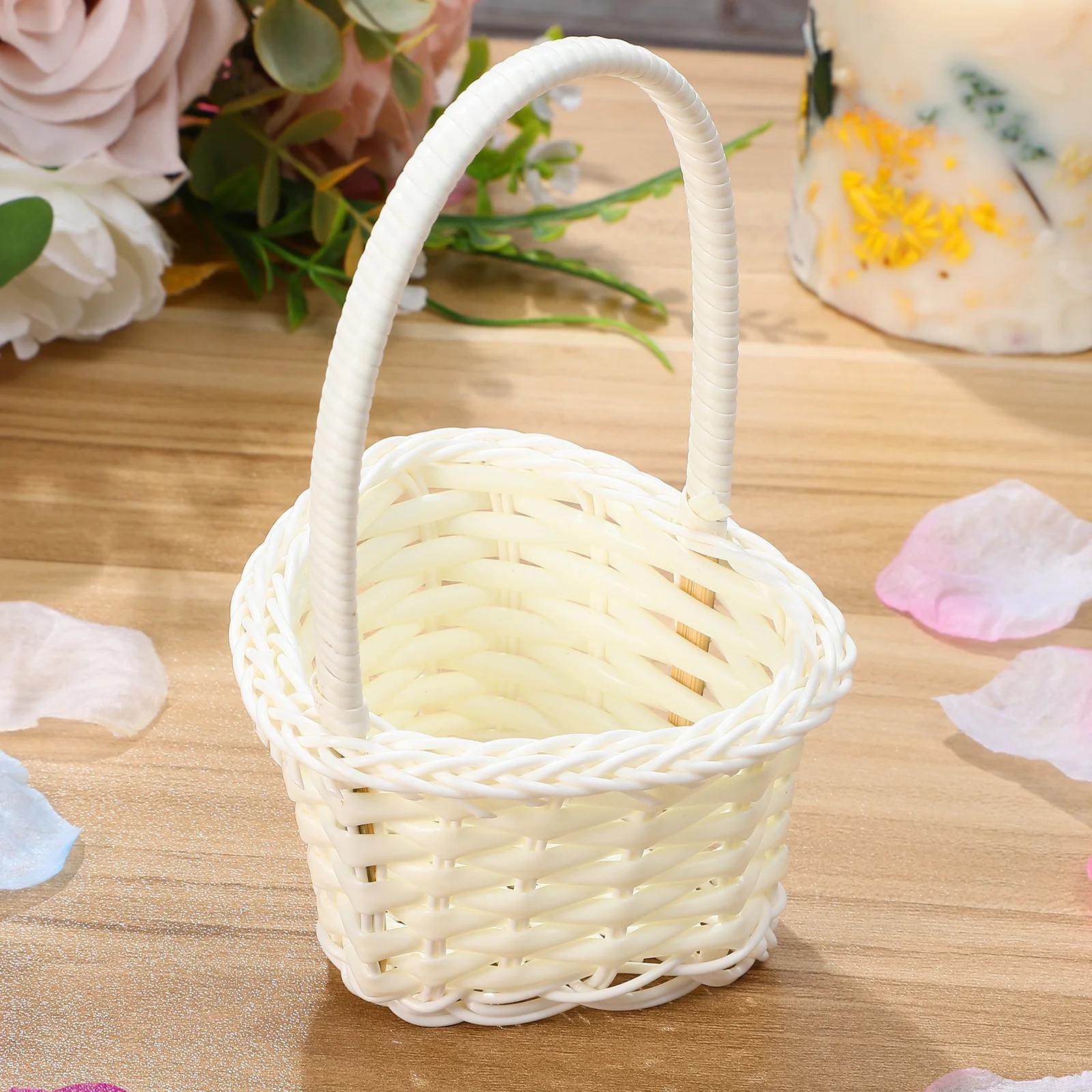 

10pcs Woven Handheld Wedding Basket For Party Decorative Use Fruit Flower Basket Plastic Reusable Storage Organizer