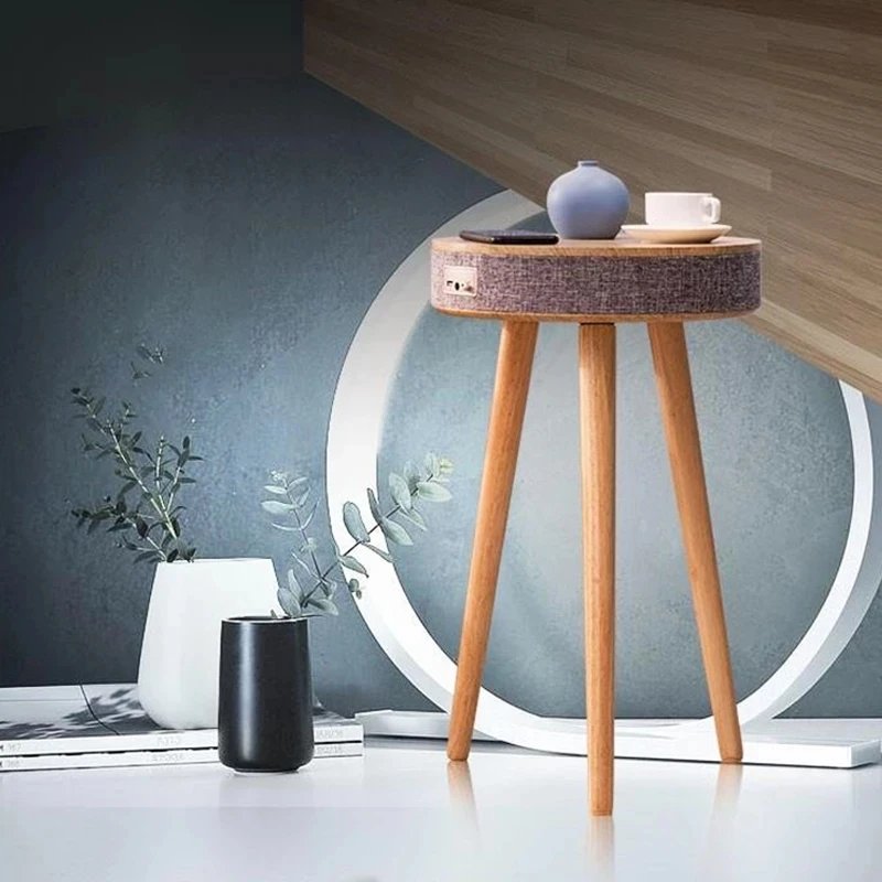Hot Selling Smart Home Furniture Round Wood Coffee Table With Wireless USB Charge Smart Side Table With Speaker
