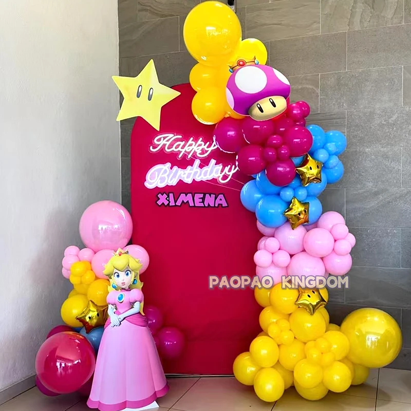 Princess Peach Mario Party Decoration Balloon Garland Arch Kit Colorful Latex Balloons Children Birthday Party Decor Baby Shower