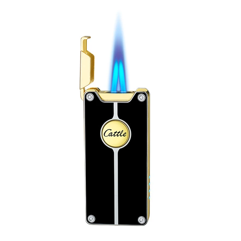 Metal Double Fire Direct Spray Lighter Windproof Battery Display Screen USB Blue Flame Inflatable Cigar Lighter Men\'s Gift