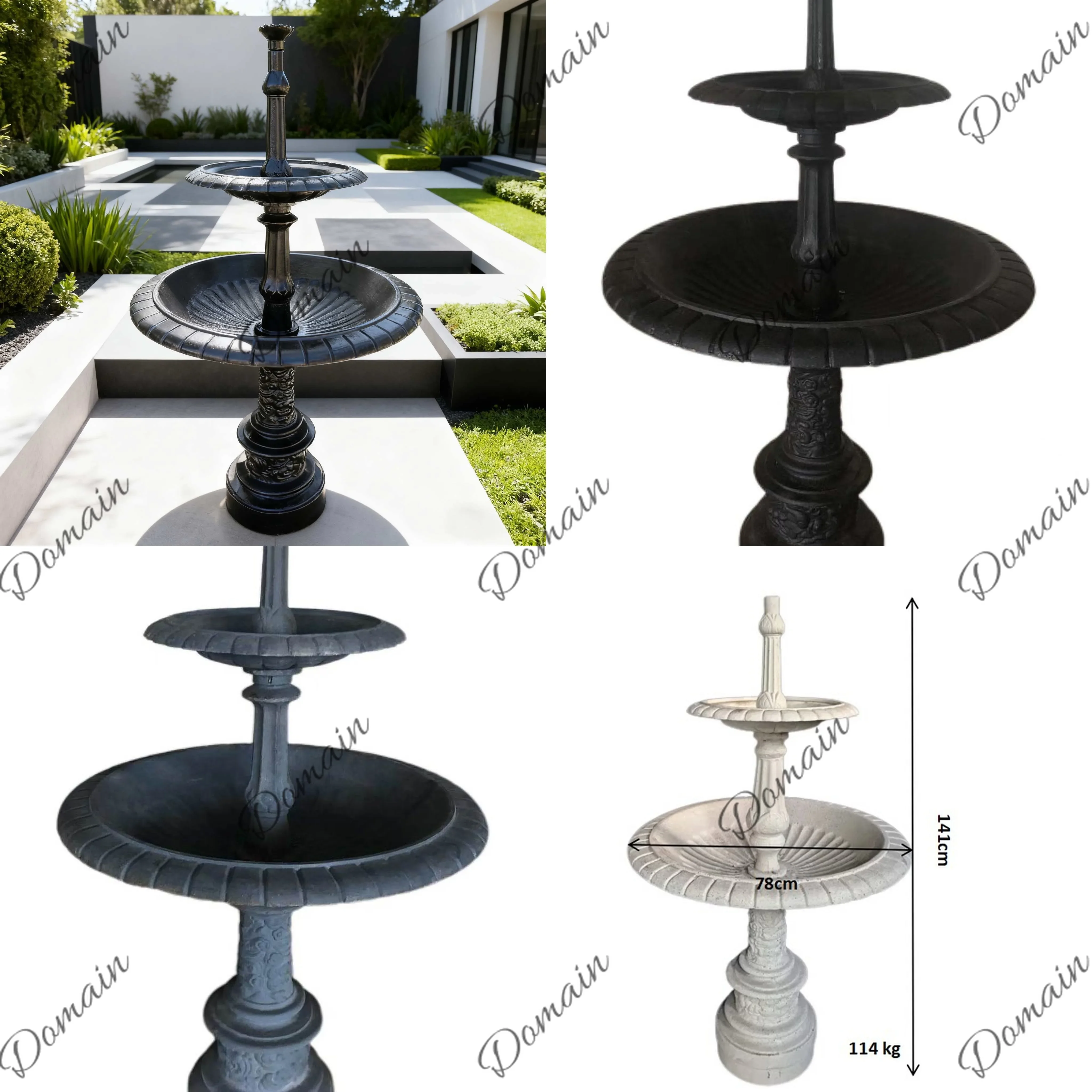 D81 Outdoor Large Cast Iron Fountain Double Layer Water Bowl Garden Decoration Landscape Feature