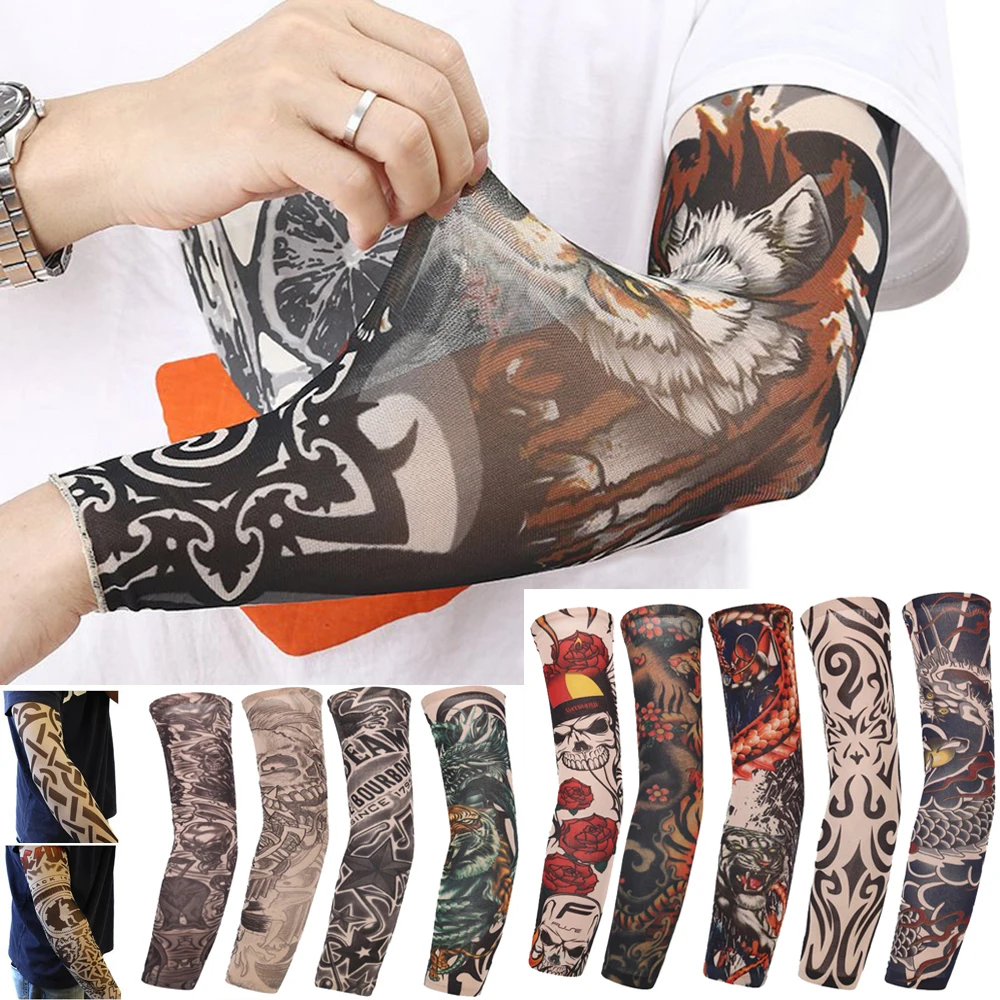 1PC Tattoo Arm Sleeves Outdoor Sun UV Protection Arm Cover Elastic Seamless Arm Sleeves Cycling Sports Sunscreen Arm Sleeves