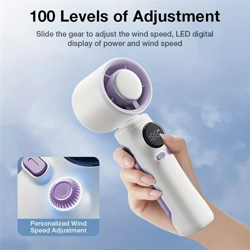 ABRB-USB recarregável handheld turbo ventilador 4000mah led display digital mini ventilador de refrigeração de alta velocidade para viagens branco