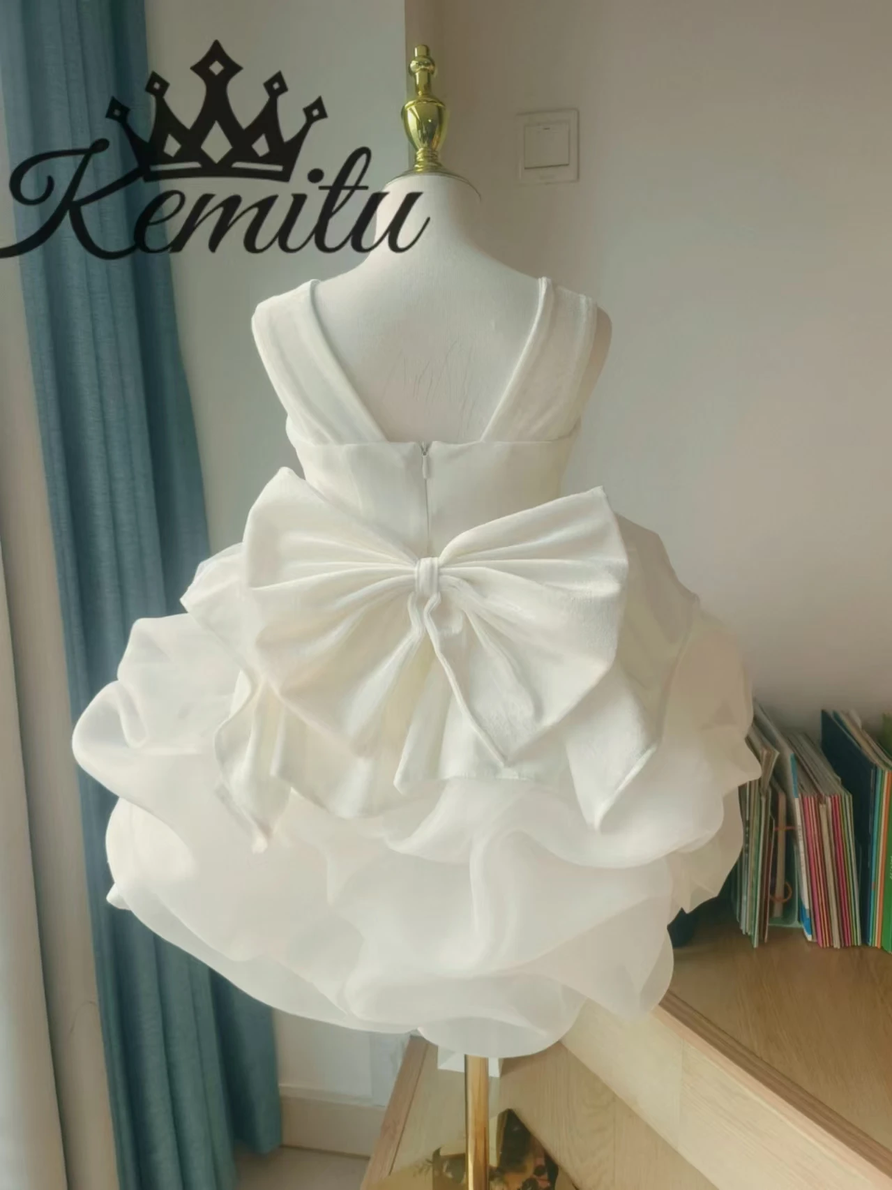 Vestido de niña de flores de organza esponjoso para boda, vestido de fiesta de graduación, vestido de noche de terciopelo para niñas