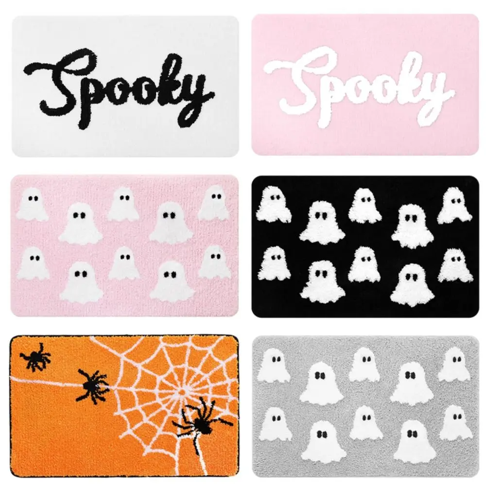 Spooky Ghosts Halloween Door Mat Non Slip Cute Ghost Pumpkin Doormat Home Decor Flannel Pink Bathroom Rugs