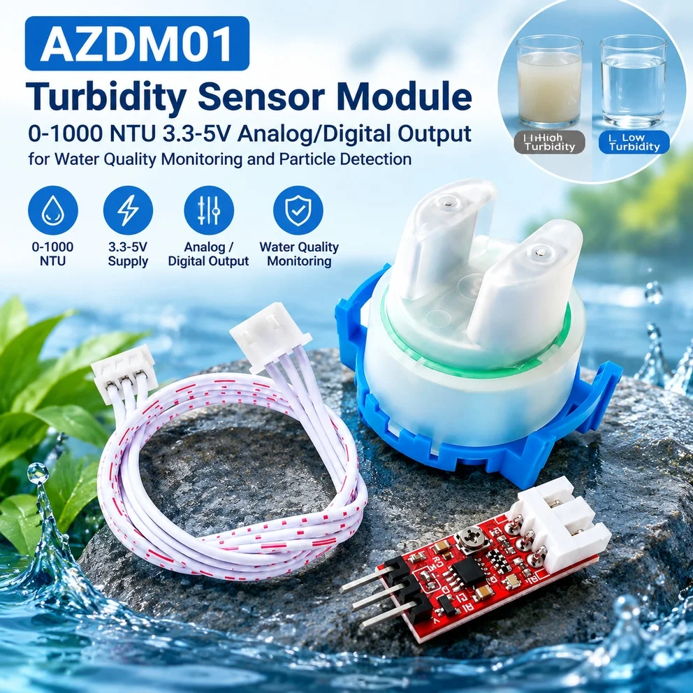 AZDM01 Turbidity Sensor Module 3.3-5V Analog/Digital Output for Water Quality Monitoring and Particle Detection 0-1000 NTU