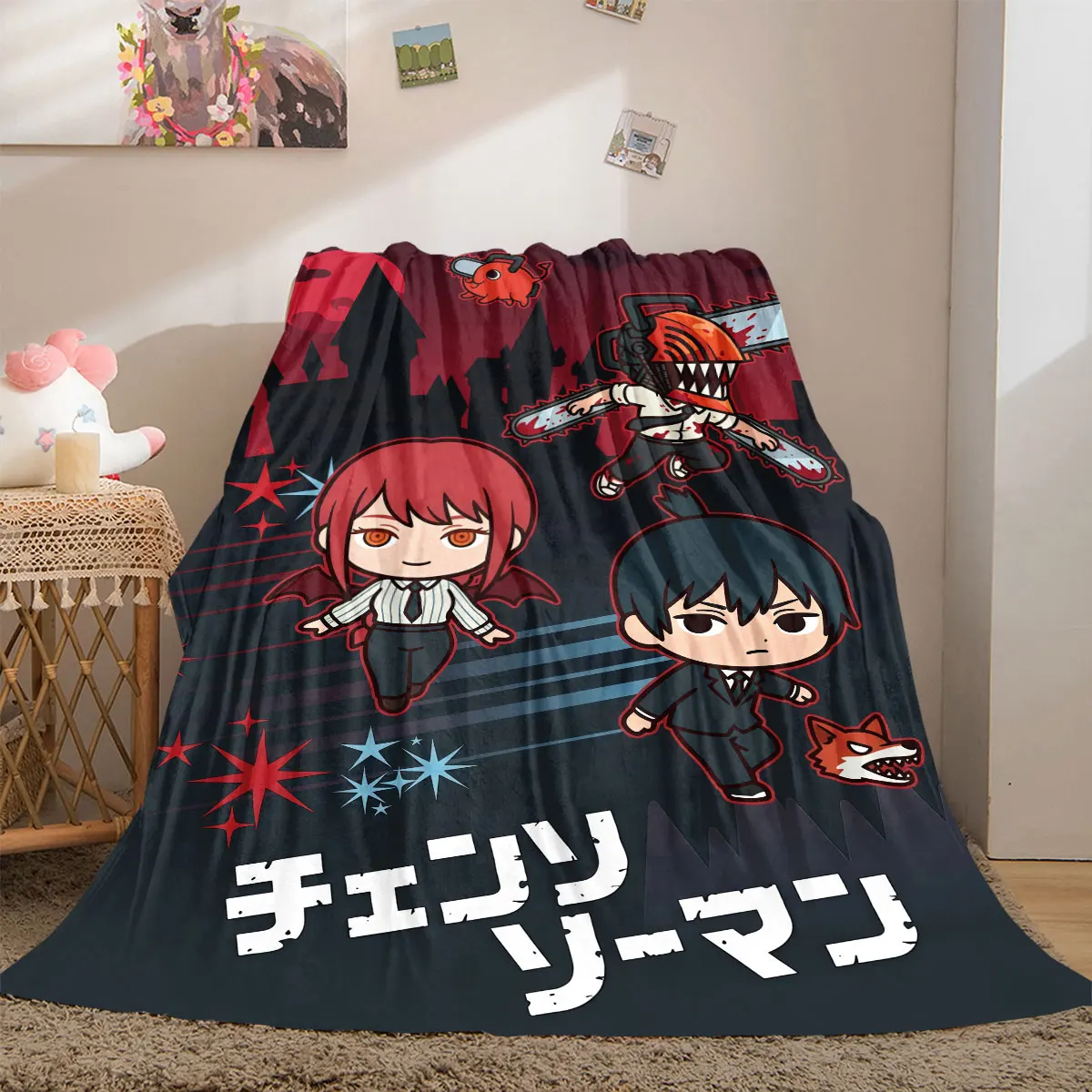 Chainsaw Man Supreme 2D Print Flannel Blanket Anime Figure Themes for Home Decor Bedding Sofa Travel Picnic Blanket_LIAN