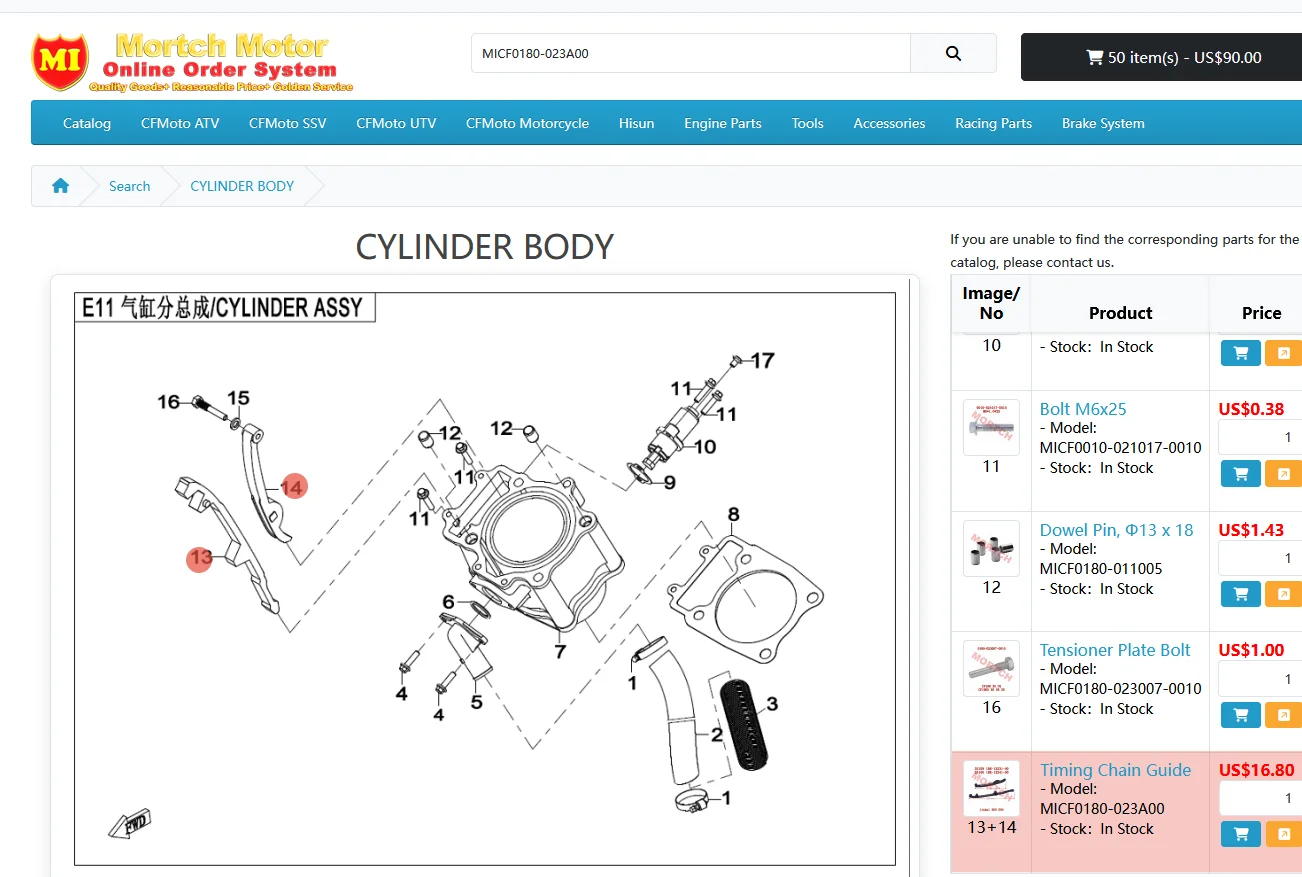 35159 1BE-12231-00 Timing Chain Guide 35160 1BE-12241-00 Tensioner Plate For Linhai ATV 500D 500-D M550 EFI M550L