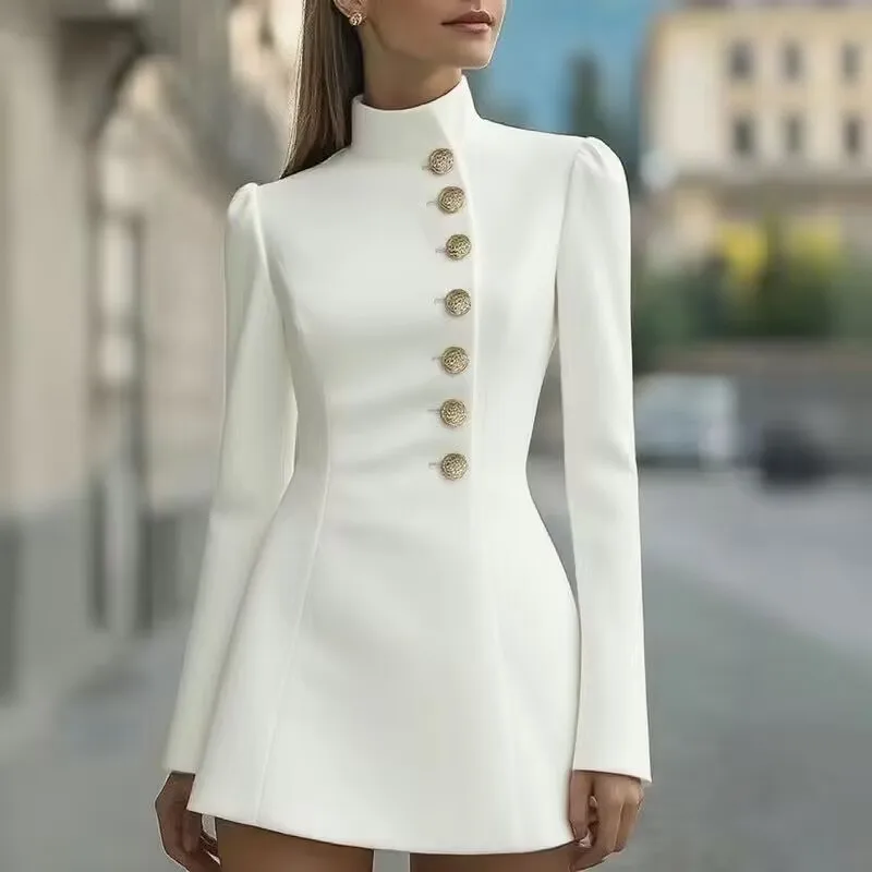 

Slimming Effect Woolen Women's Coat Loose Fit Tailored Collar Autumn Winter New Sle Vertical Stripe Pattern Versatile ort...