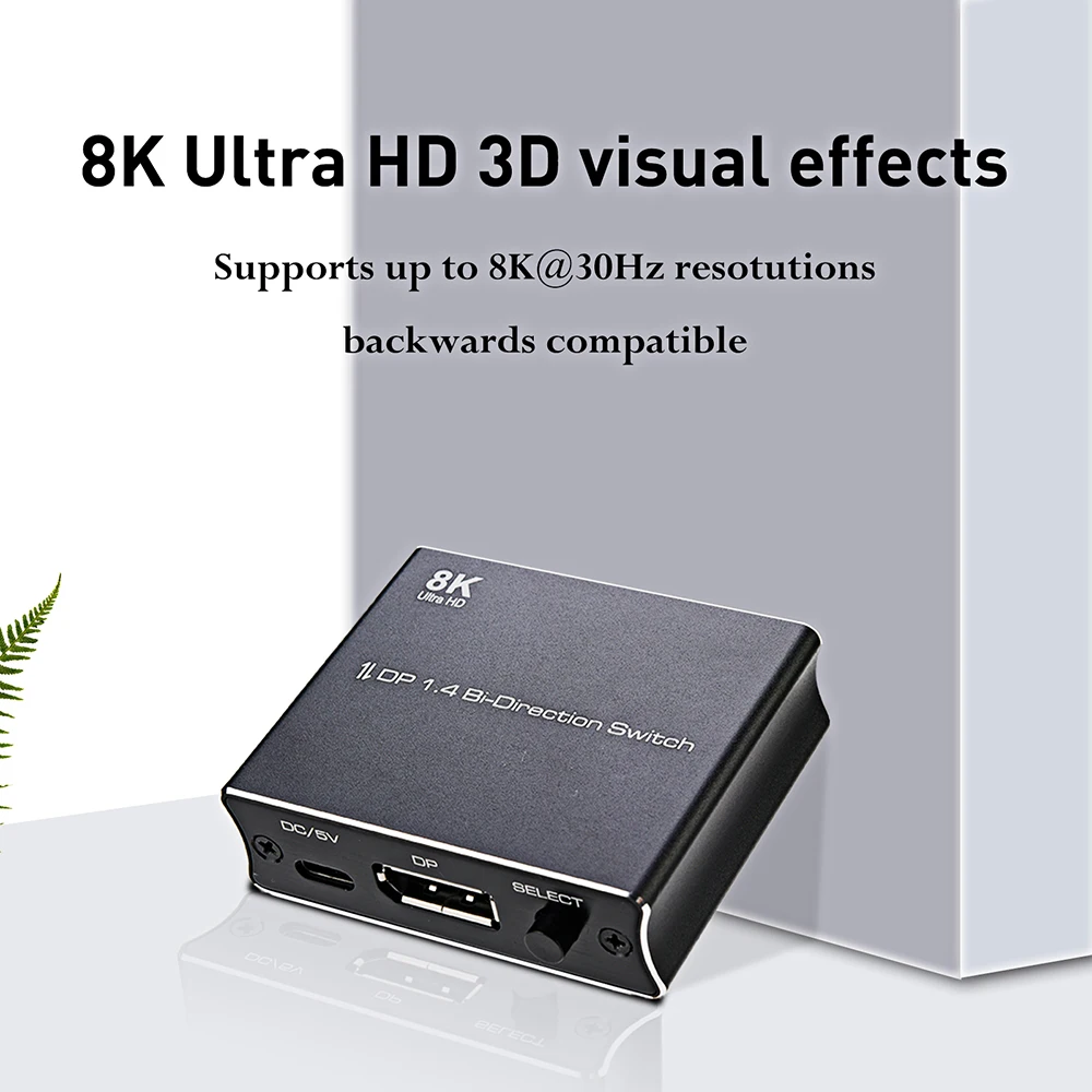 8K DP Switch DisplayPort 1.4 Bi-Direction Switch Converter 2x1/1x2 Support 4K@120Hz 8K@30Hz for Multiple Display Switcher