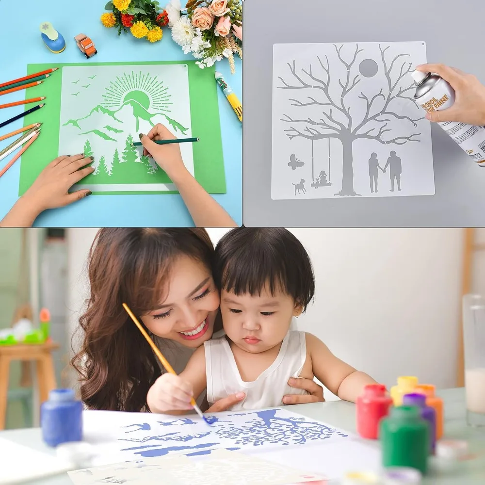 9 pieces Forest landscape template Mountain River template Metal open loop reusable humanity template