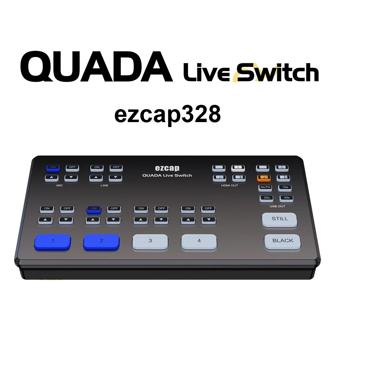 Ezcap328 Quada Live Switch 4 HDMI Video Mixer Switcher Capture Card for Live Streaming 3.5mm TRS Audio Line Input / CTIA Headset