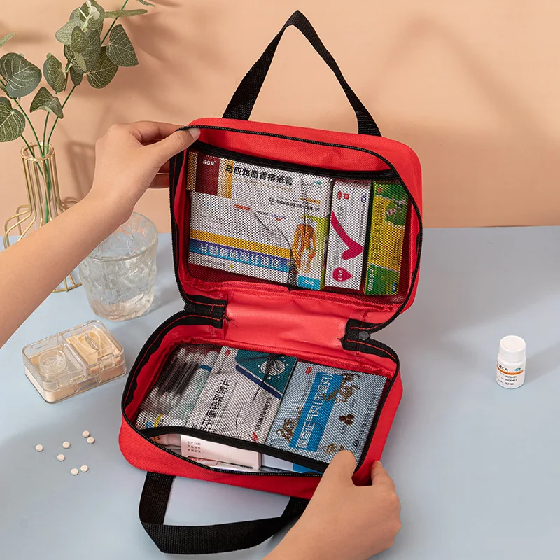 Outdoor & Home Emergency First Aid Kit Small Portable with Multiple Mesh Pockets Classified Storage Medical Bag