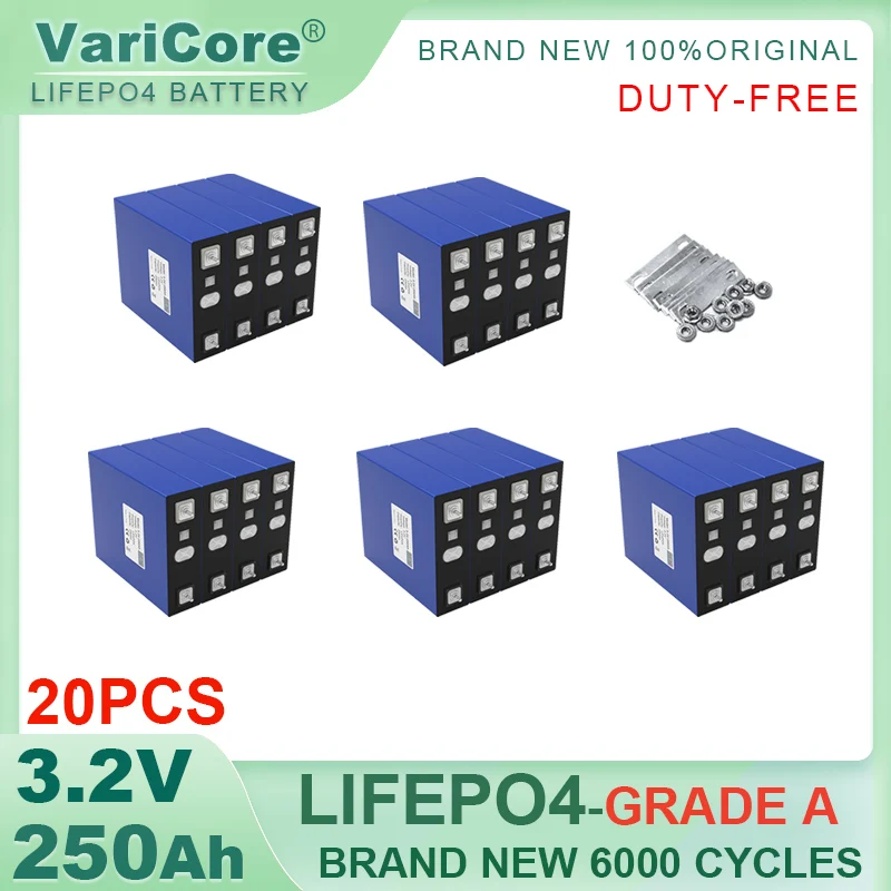 

20pcs 3.2V 250Ah LiFePO4 Battery Lithium iron phosphate For 4s 12v 8s 24v 10s 36v Campers Golf Cart Off-Road Grade A TAX FREE