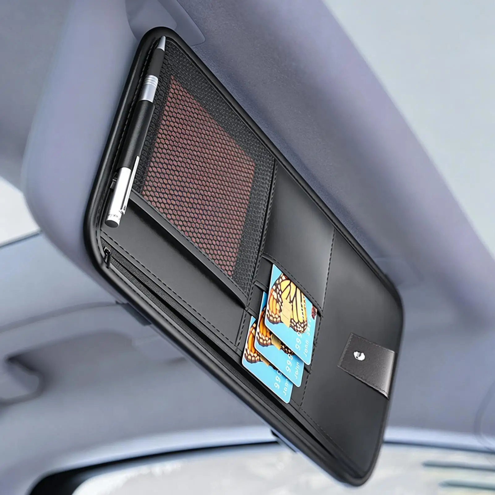 

Car sun visor organizer PU Leather Auto Truck SUV Storage Pouch Bills Pen Card Glasses Holder for SUV Sedan Truck Driving