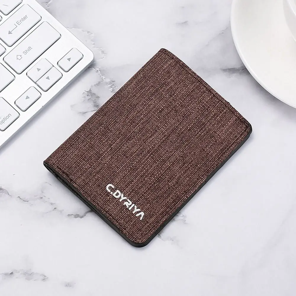 Women Men Short Wallet Card Holder Canvas Bifold Multi-purpose Zippered Purse Coin Purse Business Card Holder